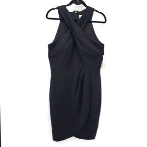 Eliza J black crepe crisscross neck faux wrap cocktail dress women's 12 New